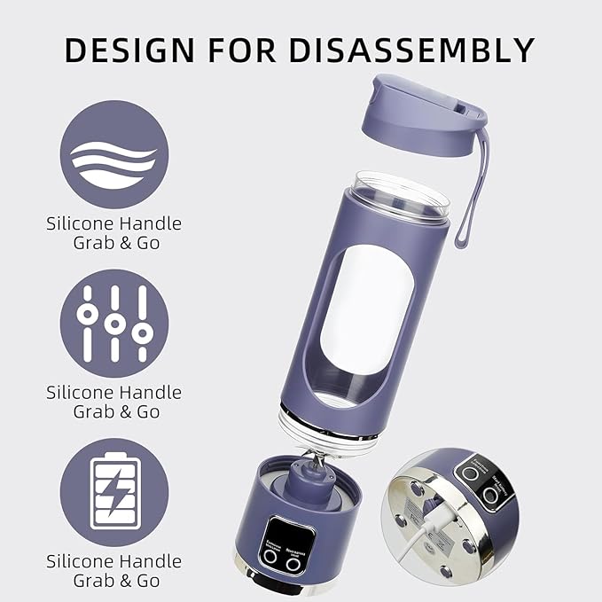 Portable Blender with 3 Speeds 450ml Personal Juicer with Dual 1500mAh Batteries and 12 Blades for Smoothies Juicing Ice Crushing Travel and Gym Use