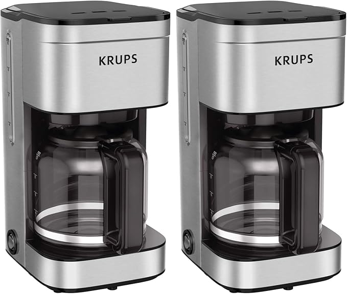 KRUPS Coffee Maker 10 Cups Simply Brew Stainless Steel Drip Coffee Maker900 Watts-Coffee FilterDrip FreeDishwasher Safe PotBlack &amp Silver(Pack of 2)
