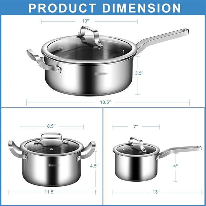 Cooking Pot Frying PanStainless Steel Cookware Set 6 Piece Nonstick Cookware Set with Glass and Silver Lid (A