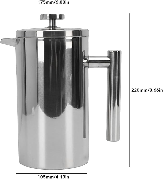 Fockety French Press Coffee Maker Stainless Steel Double Wall Insulated Coffee Press with U Shaped Spout Rustproof Dishwasher Safe French Coffees Maker for Home Office Camping (1000ml)