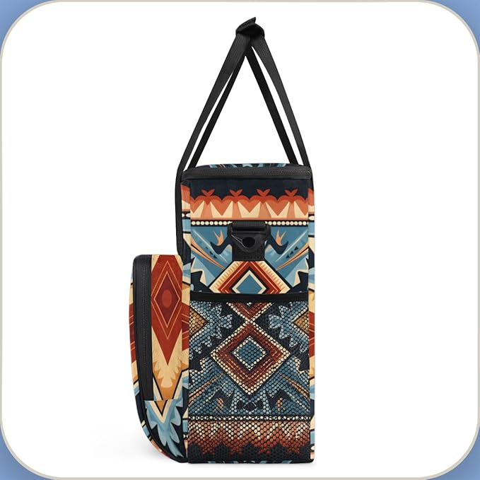 Geometry Aztec Coffee Maker Carrying Bag Retro Pattern Travel Storage Bag Compatible with K-Mini or K-Mini Plus Single Serve Coffee Brewer Carrying Case with Multiple Pockets &amp Shoulder Strap
