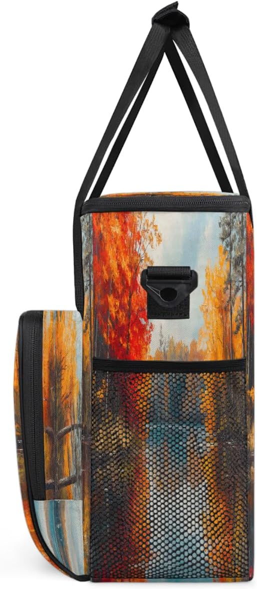 Autumn Maple Tree Maple Leaves Pattern Coffee Maker Carring Bag Travel Carrying Storage Tote Bag Compatible with Keurig K-Mini or K-Mini Plus Portable Single Serve Coffee Brewer Case with Pockets