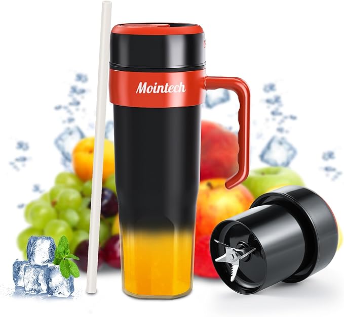 Personal Blender for Shakes and Smoothies with 6 Blades 21oz(600ml) Personal Size Juicer USB-C Rechargeable with Straw Brush&ampLid for Home Gym Travel Kitchen (Black)