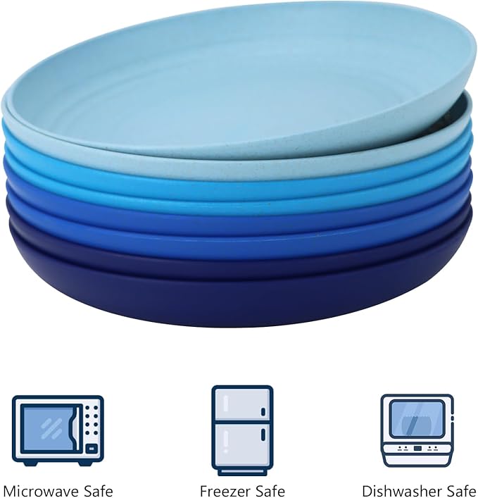 Homienly 10 inch Dinner Plates &amp 12 OZ Wheat Straw Cups &amp 26 OZ Salad Bowls-22 PCS Dinnerware Set Service for 6 Lightweight Plates and Bowls Set(Ocean Series)
