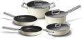 SMEG 8PC Non-Stick Cookware Set Cream 3 QT Sauce pan with Lid 9.5 Frypan 11 Frypan 5 QT Casserole with lid 4 QT Deep Pan with lid