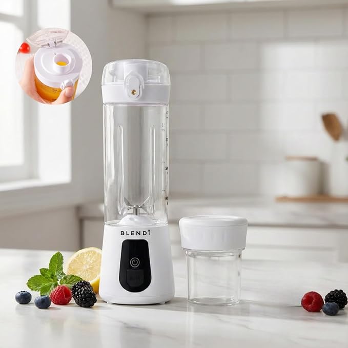 BLENDi Pro+ Portable Blender (17.5oz White) – Powerful Ice Crushing 120W Motor USB-C Rechargeable Cordless Personal Blender Smoothies &amp Shakes – BPA-Free Travel-Friendly