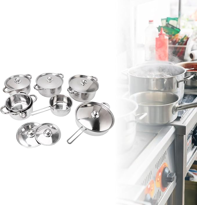 Stainless Steel Cookware Set 7 Piece Non Stick Stainless Steel Pots and Pans Set Space Saving Design Induction Kitchen Cookware Sets Works with Electric and Gas Cooktops