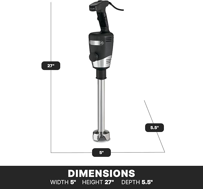 Waring Commerical WSB50 Big Stix Heavy Duty Immersion Blender 12 Removable Shaft 1 HP/700 Watt Variable Speed Motor 120V 5-15 Phase PlugBlack/Silver