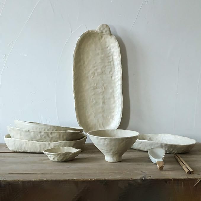 Porcelain Dinnerware Sets 27 Pieces Ceramics Dinner Combination Set | Hand Made Hand Pinch Series Cereals Bowls and Steak Plates Sets