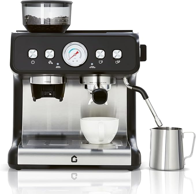 Stainless Steel Espresso Machine with Built-In Grinder 20 Bar Pressure Coffee Maker with Milk Frother Steam Wand 2.8L Removable Water Tank &amp Adjustable Shot Volume for Home or Office Use