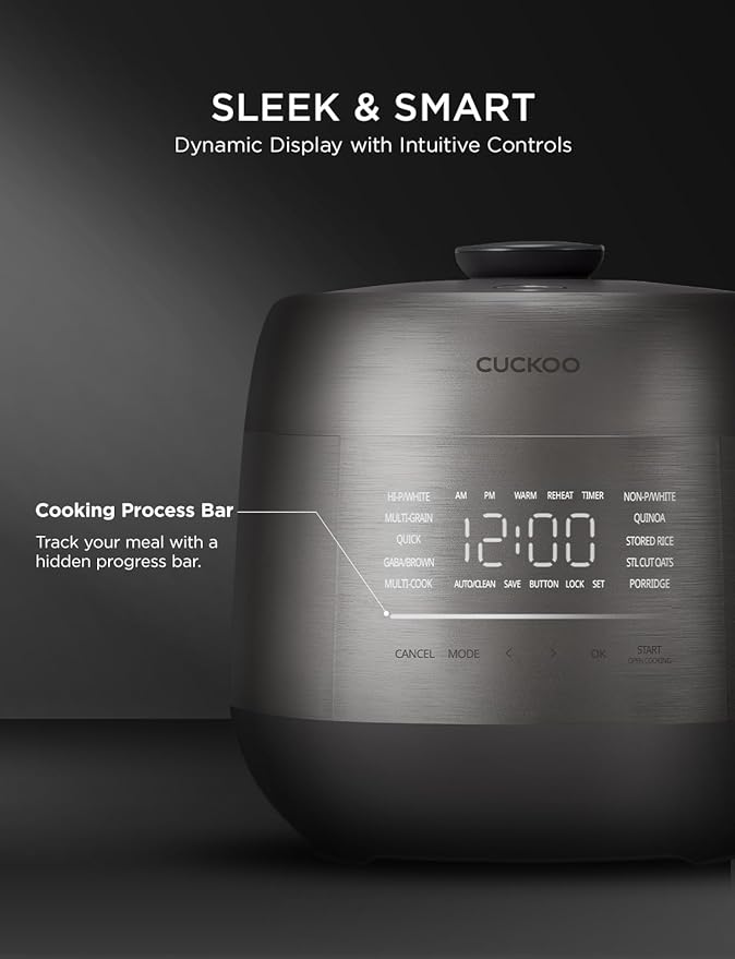 CUCKOO Twin Pressure Rice Cooker 6-Cup Uncooked / 12-Cup Cooked with Induction Heating Technology Silent Pressure System Open Cooking Mode Dynamic Display Eco Inner Pot Gray (CRP-PHTR0609FS)
