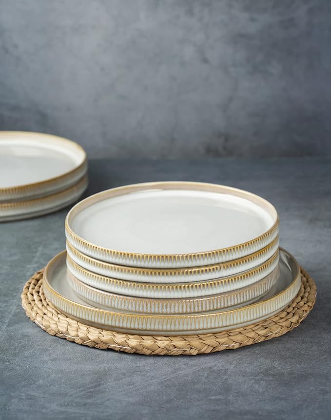 Famiware Dinnerware Set for 4 (12 Piece) and 8 Salad Plates for 6 - Cappuccino White