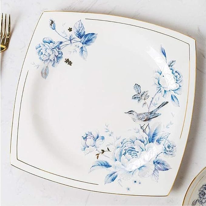 65 pcs Dinnerware Set Serves for 10 People Line Drawing Decoration Bone China Tableware SetPremium Quality Porcelain Dishes/Plate/BowlDishwasher &amp Microwave SafeBlue (63pcs Serves for 10)