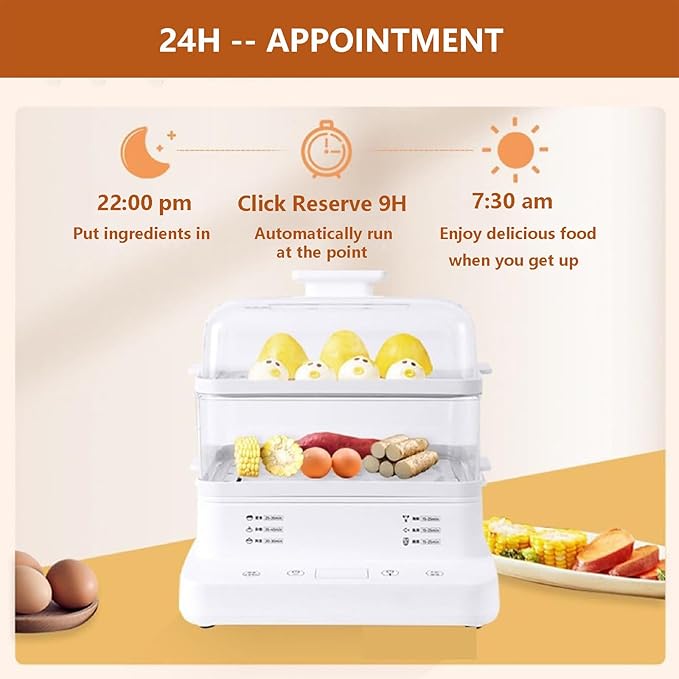 22l Electric Detachable Rice Cookers One-Key Steaming Electric Hot Food Heater with Digital Display Kitchen Stackable Food Steamer - Non-stick Easy to Wash