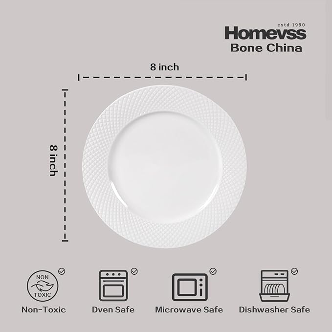 HomeVss New Bone China Dinnerware Set Embossed Diamond Design 48pc Set