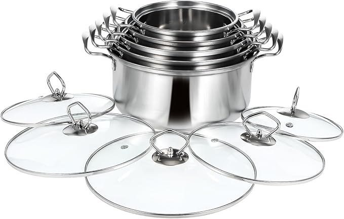 5sets Stainless Steel Soup Pot Set Pot Lid Induction Cookware Set for Soup Stew Porridge Canning
