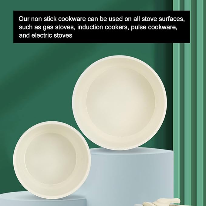 Nonstick Kitchen Cookware Sets 3PCS Pots and Pans Set with Removable HandleKitchen Outdoor Camping Stackable Metal Soup Pot Pans Dishwasher Safe Beige
