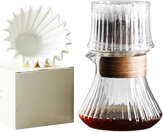 Pour Over Coffee Maker Slow Drip Style Brewer Cup Three Extraction Modes with 50 Pcs Paper Filter Glass Carafe for Home Café Restaurant Camping
