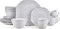Pfaltzgraff Isabella 16-Piece Stoneware Dinnerware Set Service for 4 - Handpainted Unique Glazed Finish - Includes Dinner Plates Salad Plates Bowls Mugs - Dishwasher &amp Microwave Safe (Gray)