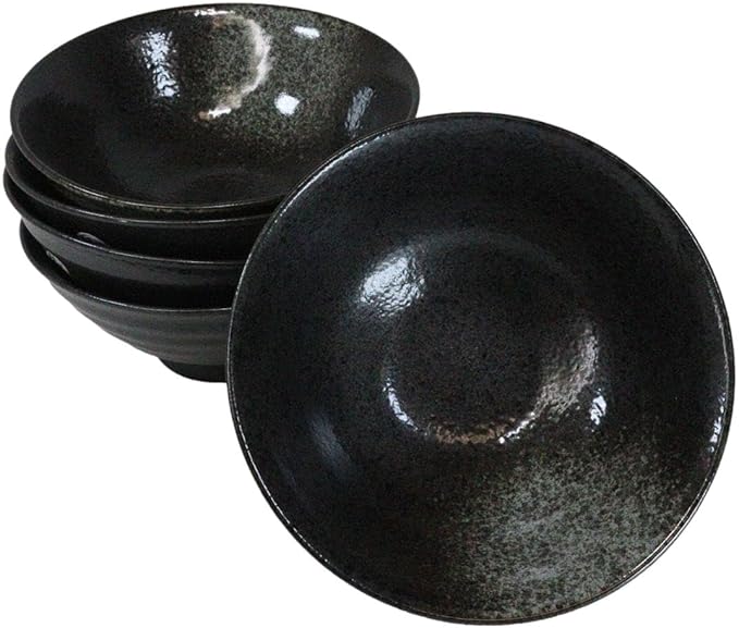 Ebros Gift Artistic Charcoal Grey Tone Hakumu Collection Dinnerware Serveware Kitchenware Set Asian Japanese Restaurant Supply (Pack Of 5 Large Ramen Soup Dinner Bowl 40oz)