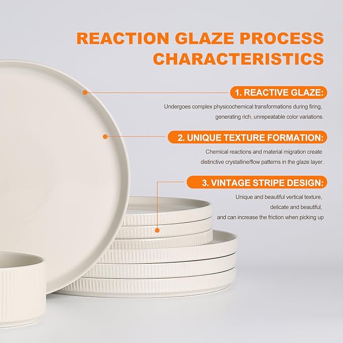 MONITO Ceramic Plates and Bowls Sets for 4 12PCS Stoneware Dinnerware Sets Reactive Glaze Dish Set Chip and Scratch Resistant Double Microwave and Dishwasher SafeWhite
