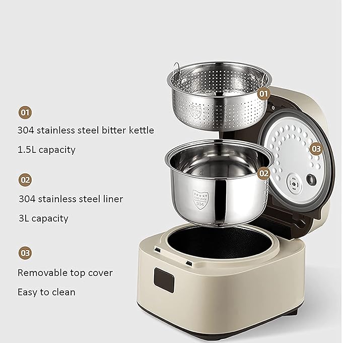 Small Rice Cooker 3L– Electric Rice Steamer With Keep Warm Function Removable Non Stick Rice Pot