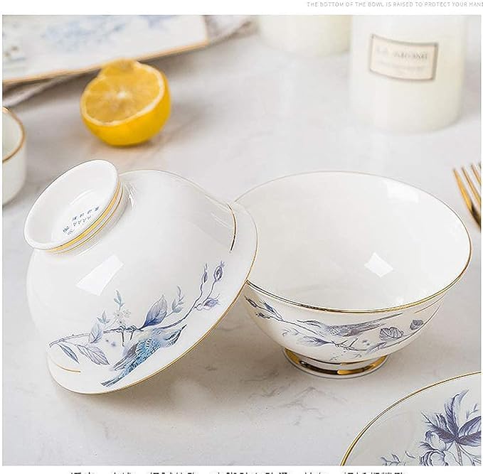 65 pcs Dinnerware Set Serves for 10 People Line Drawing Decoration Bone China Tableware SetPremium Quality Porcelain Dishes/Plate/BowlDishwasher &amp Microwave SafeBlue (63pcs Serves for 10)
