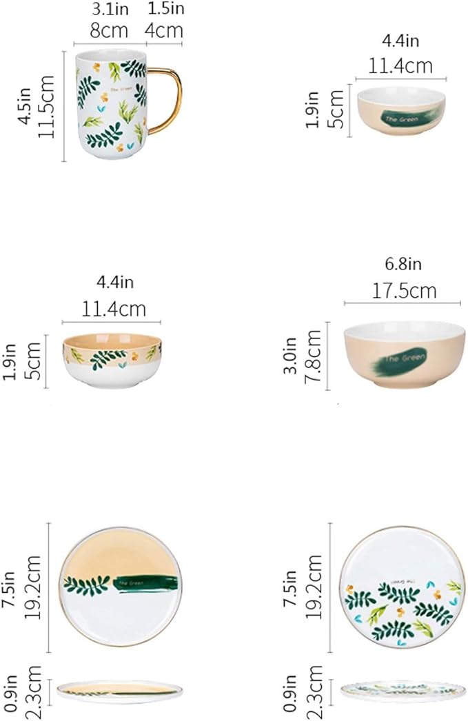Dinner Plates Creative Kitchen Dinnerware Set 4-Piece Ceramic Dinner Plate Sets Plate Bowl Mug Service for 1 Personality Household Dishes Set Kitchen Dinnerware Dingzhebo2022