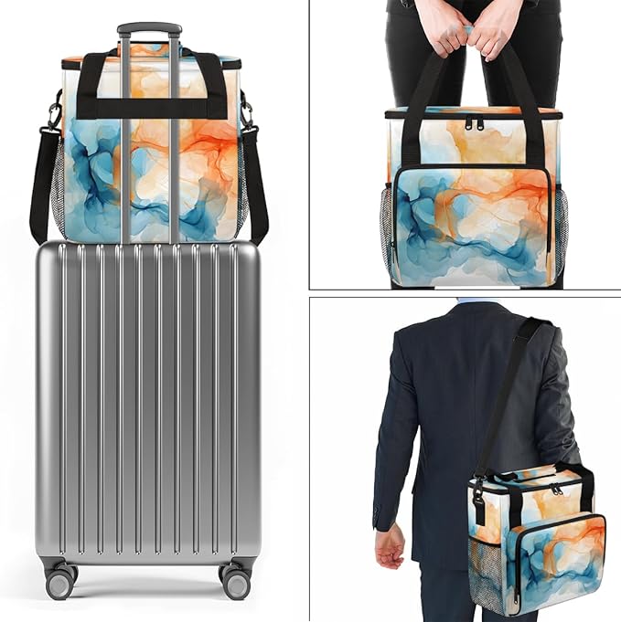 Tie Dyeing Coffee Maker Carrying Bag Orange Blue Travel Storage Bag Compatible with K-Mini or K-Mini Plus Single Serve Coffee Brewer Carrying Case with Multiple Pockets &amp Shoulder Strap