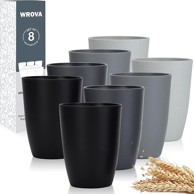 Wrova wheat straw bowls and plates bundle with cups - unbreakable dinnerware sets of 22 - Classic series
