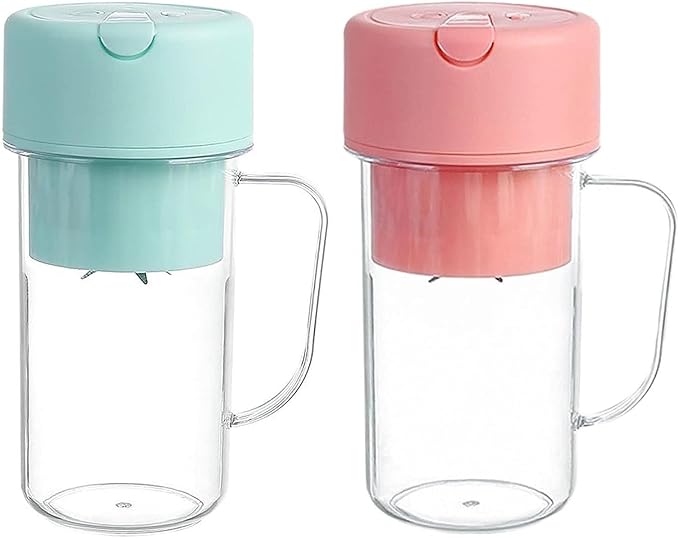 Portable Blender 420ML USB Rechargeable Juicer Cup with Handle Mini Fruit Mixer for Travel Office Outdoor (Pink)