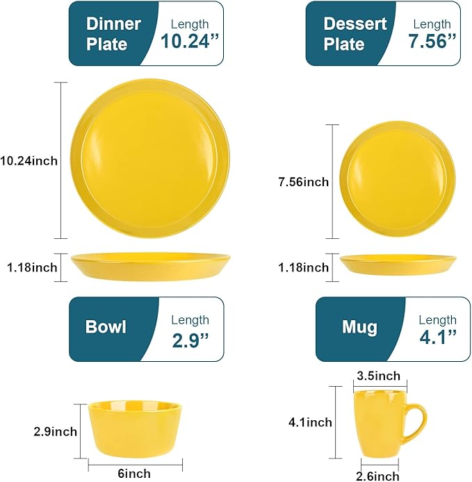 Plates and Bowls Sets 16 Pieces Dinnerware Sets Dishes Set for 4 Christmas Kitchen Set is Home Essentials Yellow