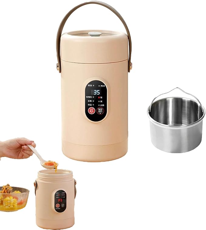 Multifunctional Health Pot Portable 500W Health Pot with Ceramic Glaze Inner Pot &amp Steamer 12-Hour Preset Slow Cooker for Rice Porridge Soup Steaming (B-1.6L-Light pink)