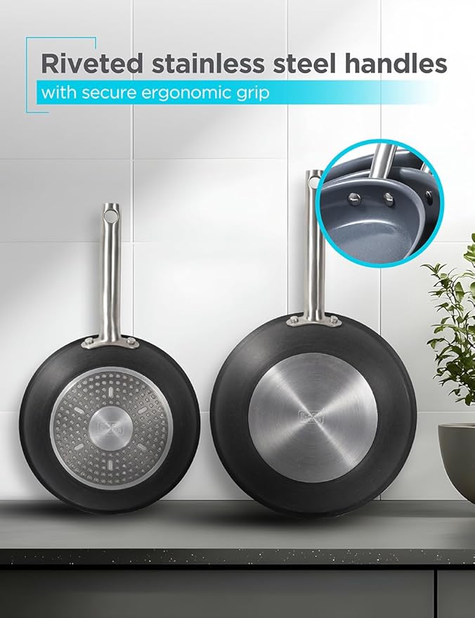 BLACK+DECKER 3-Piece Ceramic Hard Anodized Aluminum Skillet Set Frying Pan Set with Ceramic Non-Stick Coating