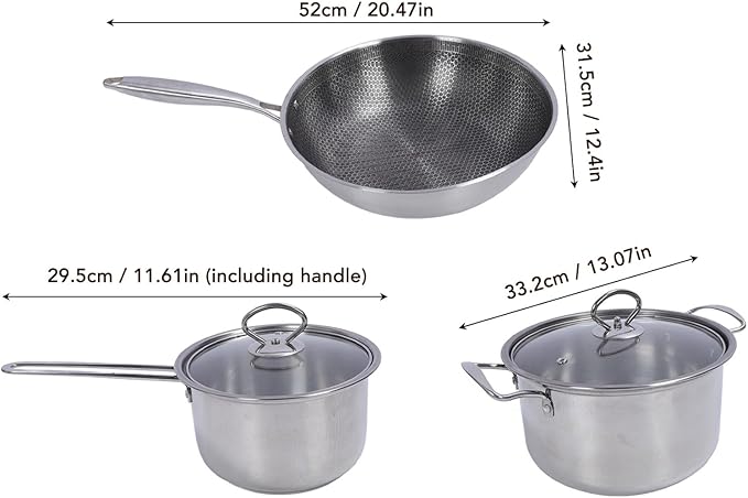 Stainless Steel Pots and Pans Set Nonstick Kitchen Cookware Set with Frying Pan Saute Pan Saute Pot Compatible with Gas Electric Induction for Home Kitchen
