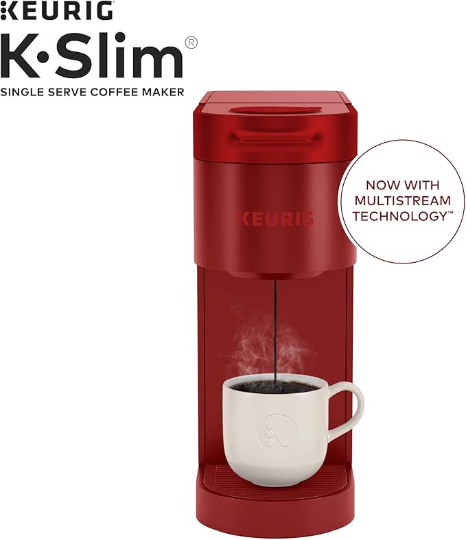 Keurig K-Slim Coffee Maker Single Serve K-Cup Pod Coffee Brewer Scarlet Red &amp 3-Month Brewer Maintenance Kit Compatible Classic/1.0 &amp 2.0 K-Cup Coffee Makers 7 Count