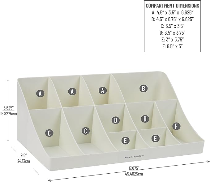 Mind Reader Cup and Condiment Station Countertop Organizer Coffee Bar Kitchen Stirrers 17.875L x 9.5W x 6.625H White