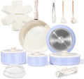 Chef Power Ceramic Nonstick Pots and Pans Set 19 Piece with Detachable Handle Induction Dishwasher Oven Safe Cookware Set RV Kitchen Set Removable Handle (Light Purple)