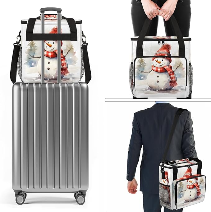 Xmas Snowman Coffee Maker Carrying Bag Oil Painting Snowman Travel Storage Bag Compatible with K-Mini or K-Mini Plus Single Serve Coffee Brewer Carrying Case with Multiple Pockets &amp Shoulder Str