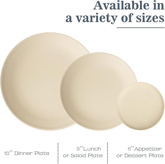 40 PCS Wheat Straw Dishes Sets | Reusable Dinnerware Set for 8 - Dinner Plates Cereal Bowls Drinking Glasses Unbreakable Plastic Plates and Bowls Sets Microwave Safe for Kitchen - Beige