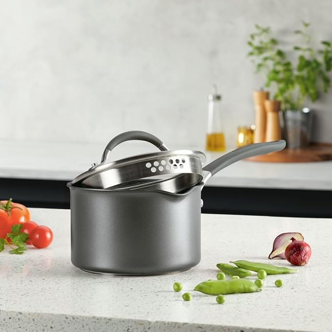 Circulon A1 Series with ScratchDefense Technology Nonstick Induction Straining Sauce Pan with Lid 2 Quart Graphite