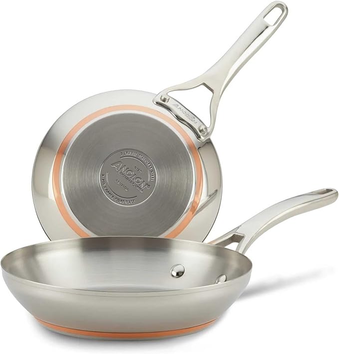 Anolon Nouvelle Stainless Stainless Steel Frying Pan Set / Fry Pan Set / Skillet Set - 8 Inch and 9.5 Inch  Silver