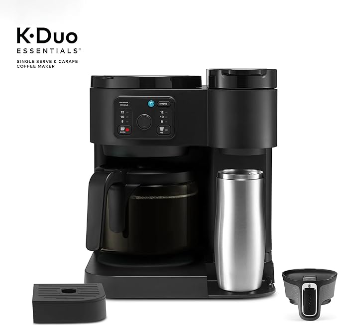 Hot &amp Iced Single-Serve Kcup Pod Coffee Maker with 12-Cup Carafe 72oz Water Reservoir Brew Over Ice Strong Brew Multiple Sizes Programmable Compact Coffee Machine for Home &amp Office (Blac