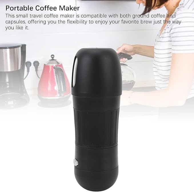 Zunate Portable Espresso Maker Compact Travel Coffee Maker Mini for Camping &amp Hiking - Compatible with Capsules Ground Coffee