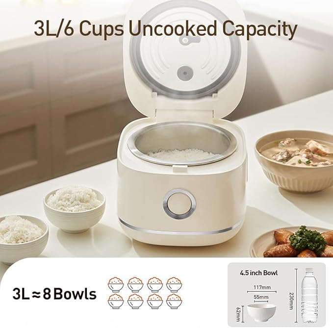 Joydeem Stainless Steel Rice Cooker Uncoated Non-stick 316L Stainless Steel Inner Pot Rice Cookers 6 Cup Uncooked 3L/3.2 qt DFB-D300