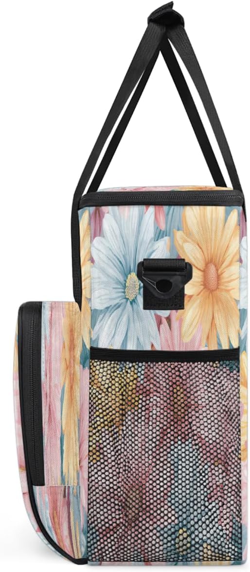 Daisy Flower Pattern Coffee Maker Carring Bag Travel Carrying Storage Tote Bag Compatible with Keurig K-Mini or K-Mini Plus Portable Single Serve Coffee Brewer Case with Pockets for K-cup Pods