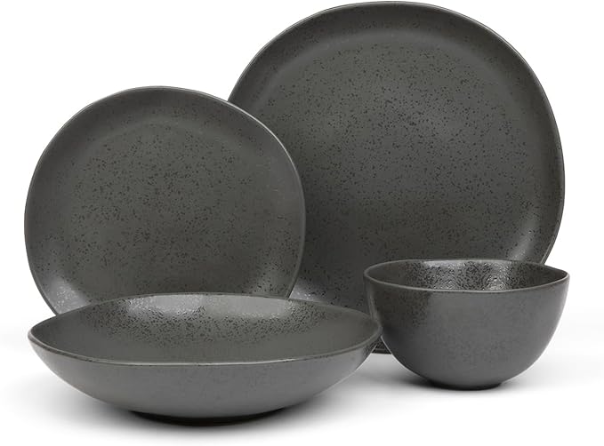 Trasa Home by Larder &amp Vine Eco-Friendly High Fired Artisan Stoneware Organic &amp Modern Dinnerware 16 piece set 4 place settings (Charcoal)