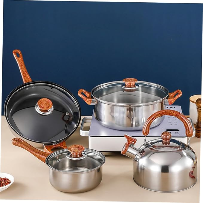 Ciieeo Stainless Steel Cookware Set Heavy-duty Kitchen Cooking Pots and Pans Includes Frying Pan Soup Pot for Everyday Use and Camping