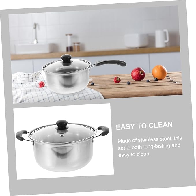 Cabilock 1Set Stainless Steel Cookware Set Noodle Pot Frying Pan Set Portable Kitchen Cooking Pots for Soups Stews and Milk Heat Insulated Handles for Home and Restaurant