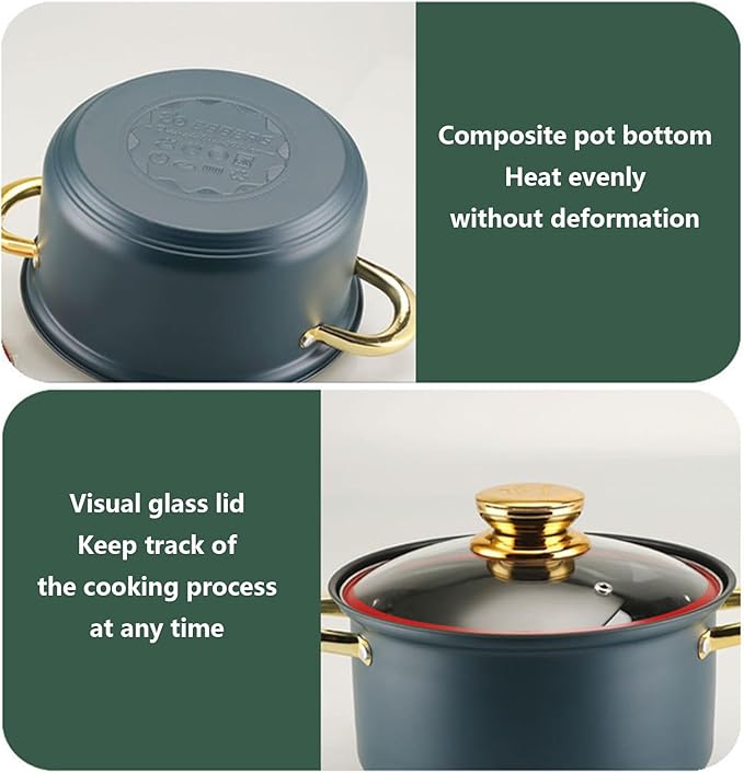 12pcs Pots and Pans Set Non Stick Stainless Steel Kitchen Cookware Sets Induction with Visual Lid Cooking Set Includes Soup Pot Frying Pan Milk Pot for Oven &amp Dishwasher SafeA